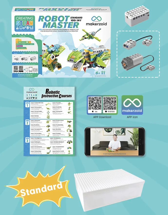 Robot Master Standard contents: kit, one motor, one sensor, course material and a storage box